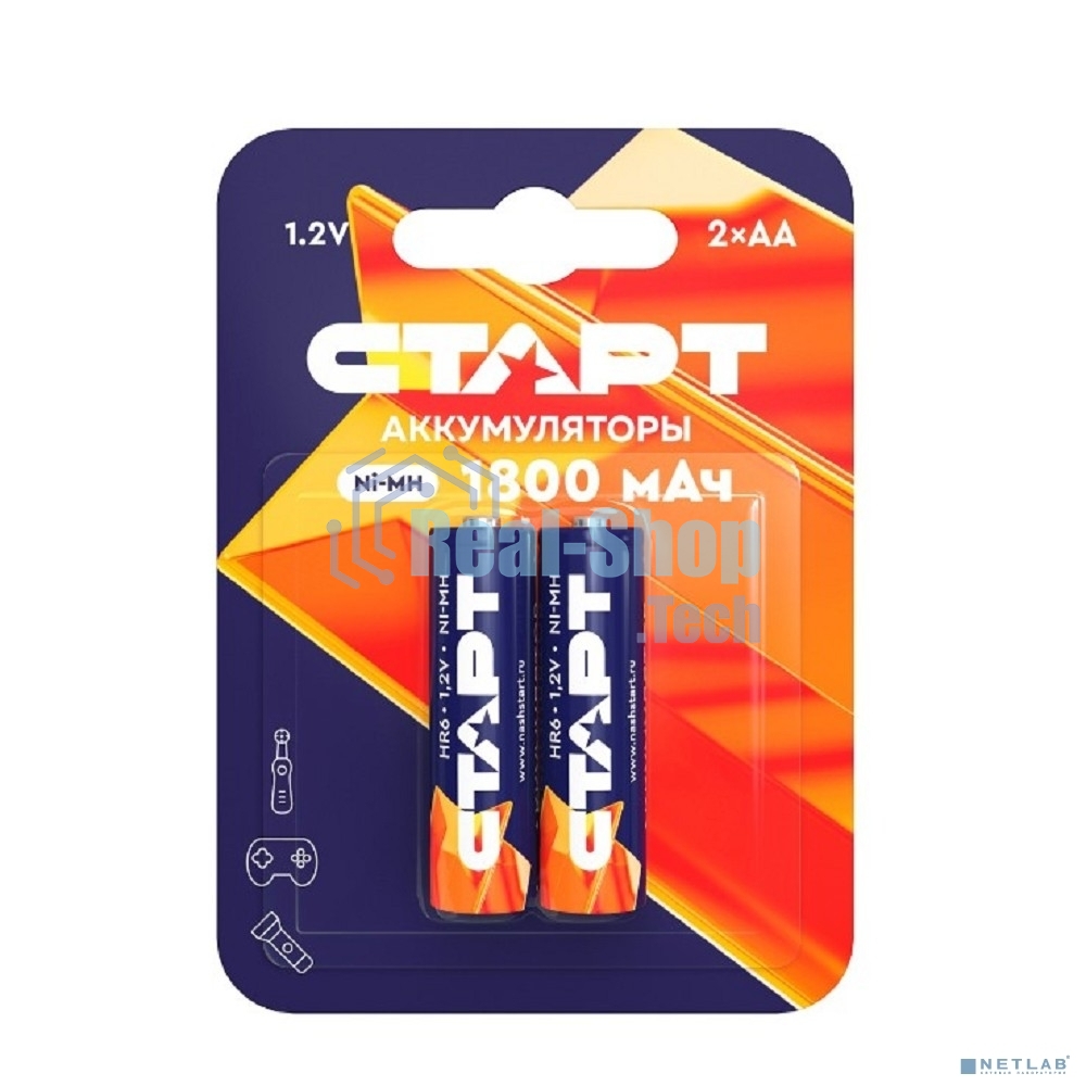 Аккумуляторы СТАРТ HR6 AA 1800mAh Ni-MH BL2 24/384, AA, 1800 мА·ч, 2 шт. в блистере
