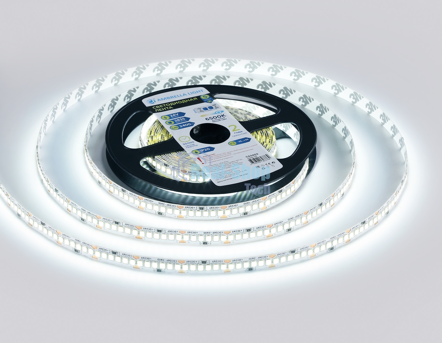 Светодиодная лента Ambrella light GS3403 2835 240Led/ 20W m/ 24V IP20 6500K/ 5000*10*1.2mm (2 конт.)