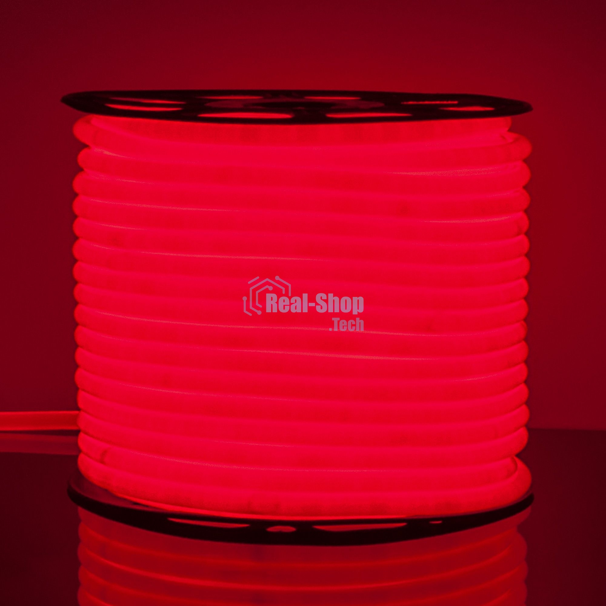 Лента светодиодная LS003 220V/ Гибкий неон 9.6W 144Led 2835 IP67 16mm круглый красный, 50 м