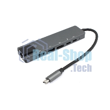 Адаптер Type-C на HDMI, USB 3.0*2 + RJ45 + Type-C*2, серый