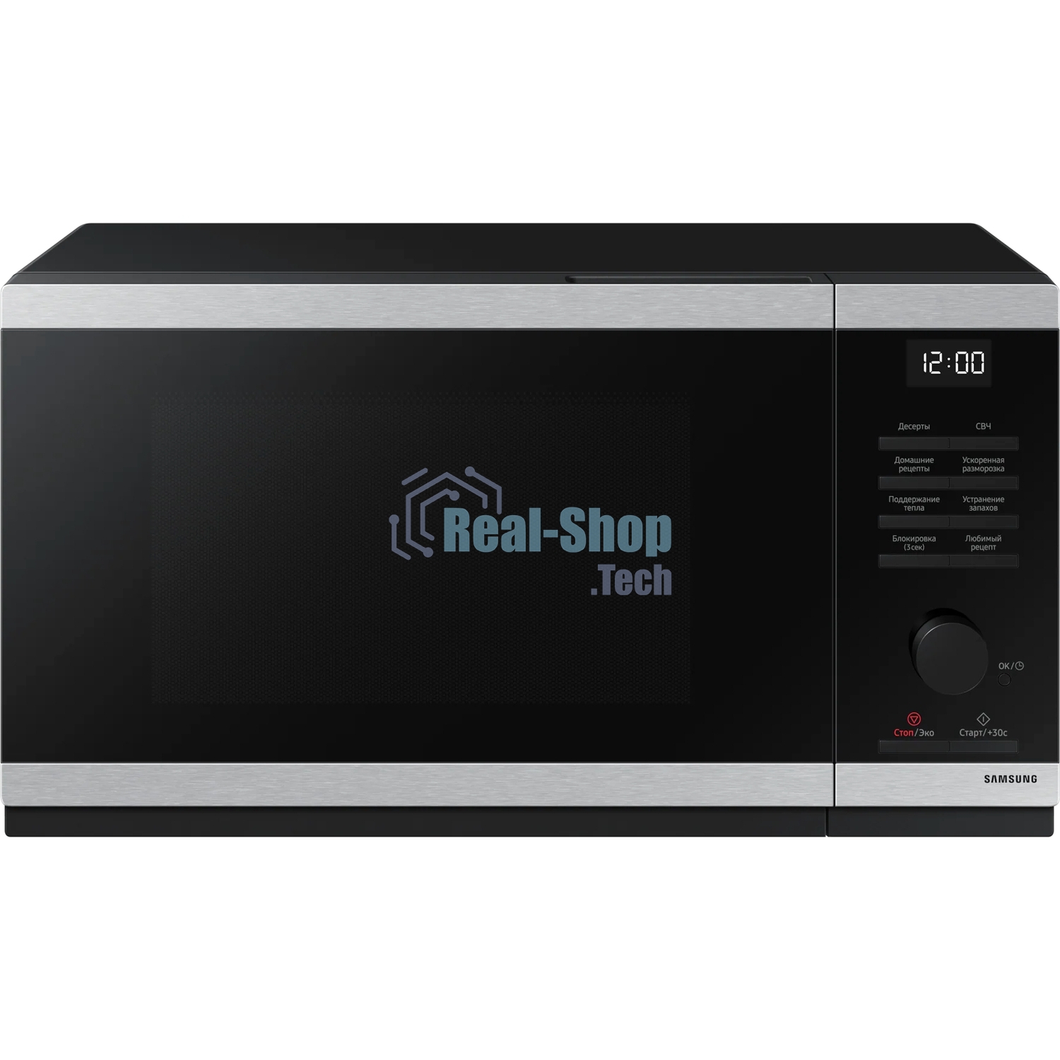 Микроволновая печь Samsung MS23DG4504ATBW нержавеющая сталь/черный, 23 л, 800 Вт, переключатели - сенсор/поворотный механизм