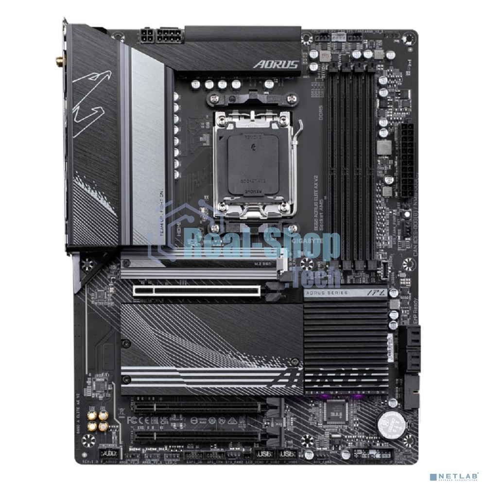 Материнская плата GIGABYTE B650 AORUS ELITE AX V2, AM5, AMD B650, 4xDDR5, 4xSATA, 3xM.2, 1xPCI-E 4.0 x16, 1xHDMI, 1xDP, 1xUSB-C 3.2 Gen 2, 5xUSB-A 3.2 Gen 1, 2xUSB-A 3.2 Gen 2, 4xUSB-A 2.0, 1x 2.5Gb LAN, 3x3.5 мм, 7.1, ATX