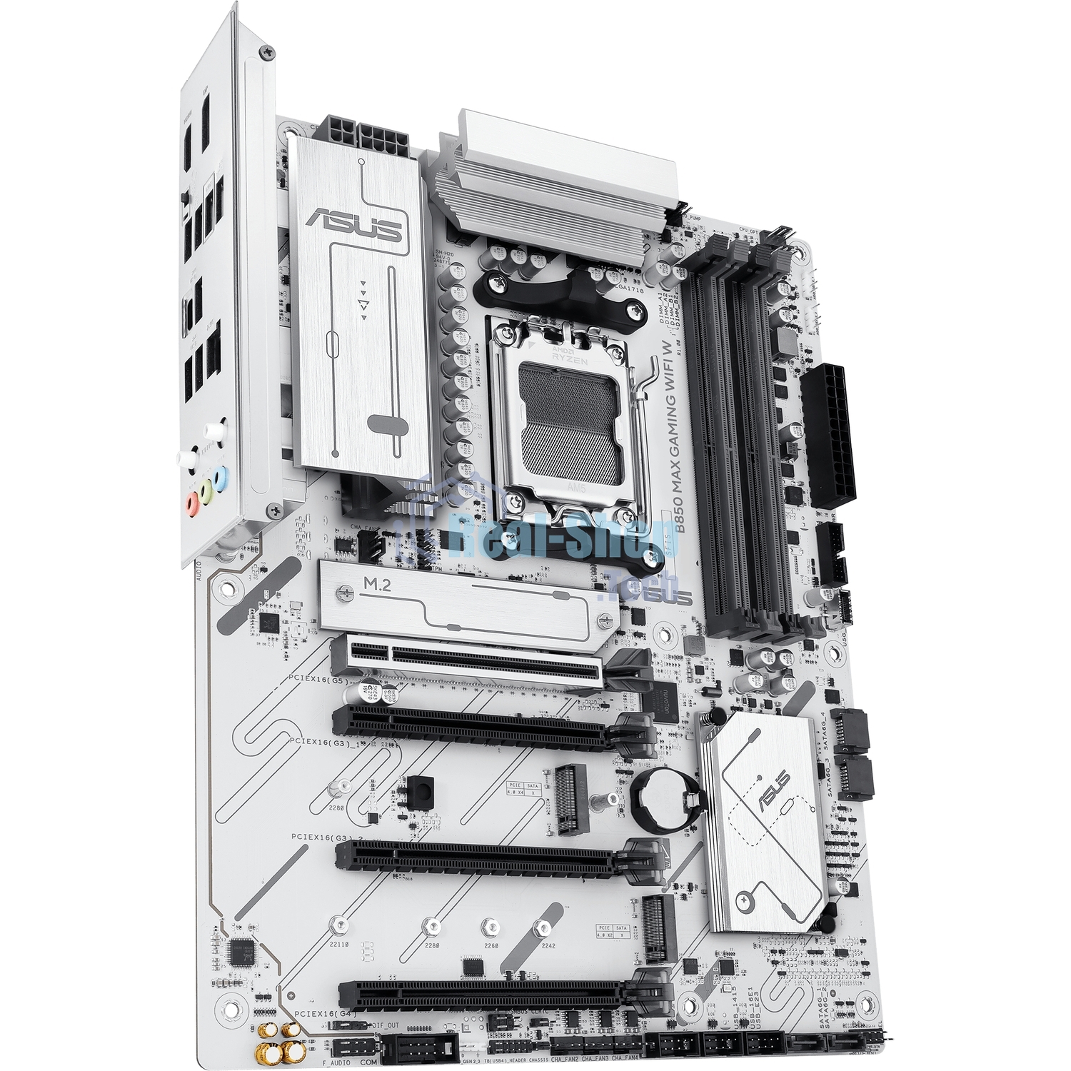 Материнская плата ASUS B850 MAX GAMING WIFI W, AM5, AMD B850, 4xDDR5, 4xSATA, 3xM.2, 1xPCIe 5.0 x16, 1xPCIe 4.0 x4, 2xPCIe 3.0 x1, 1xDisplayPort, 1xHDMI, 1x2.5Gb LAN, Wi-Fi 6E, Bluetooth 5.3, 1xUSB-C 10Gbps, 3xUSB-A 10Gbps, 2xUSB-A 5Gbps, 2xUSB-A 2.0, 3x3