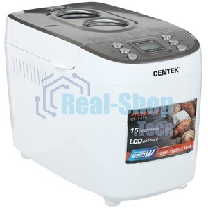 Хлебопечка Centek CT-1415 белый/серебристый, 860 Вт, 1.5 кг, 15 программ