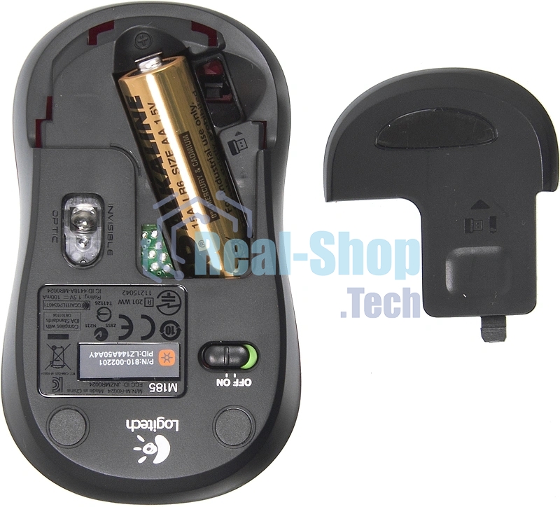 Мышь беспроводная Logitech M185, красный, 1000 dpi, радиоканал, USB, кнопки - 3