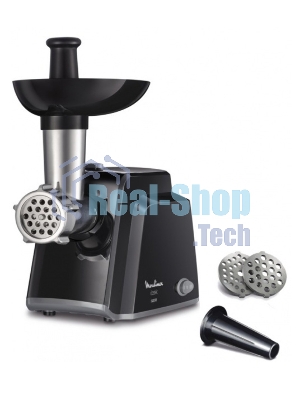 Мясорубка электрическая Moulinex ME105830 черный, 1400 Вт, 1.7 кг/мин, реверс, защита от перегрузки, насадки - 3