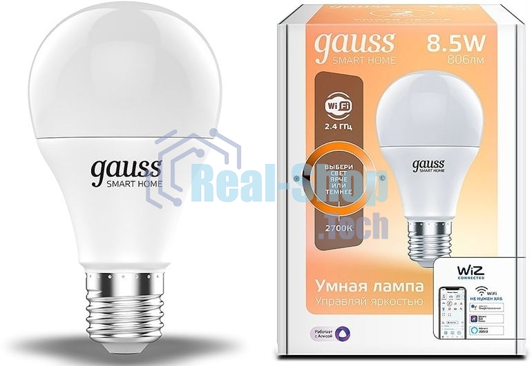 Лампа Светодиодная Gauss Smart Home DIM E27 A60 8.5 Вт 2700К 1/10/40