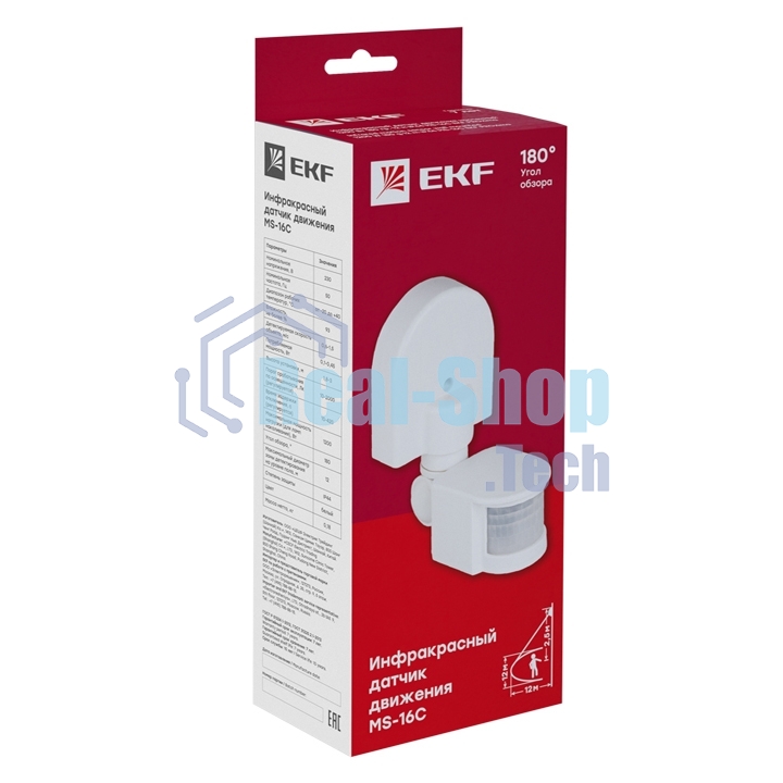 ИК датчик движения EKF dd-ms-16C наст. 1200Вт 180гр. до 12м IP44 MS-16C EKF PROxima