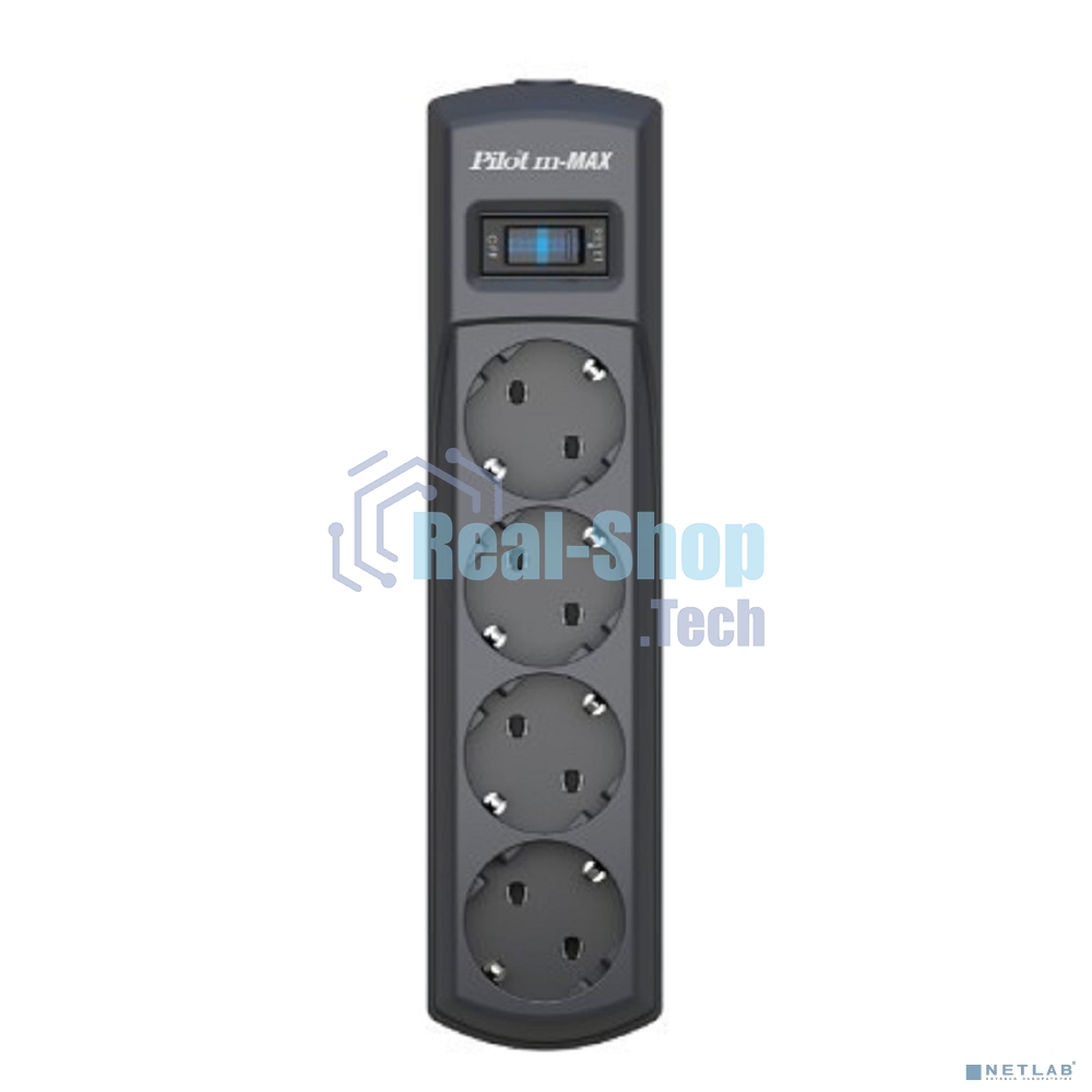 Сетевой фильтр ZIS Pilot m Max 4 розетки (евро с заземлением), 15А/3.3 кВа, автомат, 5 м, черный Surge protector Pilot m Max 4 euro outlets, 15А/3.3кВа, 5m, black