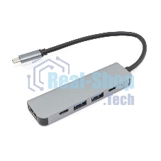 Адаптер Type-C на HDMI, USB 3.0*2 + 2 Type-C для MacBook, серый