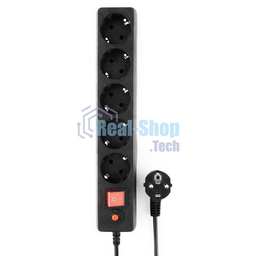 Сетевой фильтр Гарнизон ECL-5-B-1.4, 5 р, 10А, 1.4 м, ур.защиты 4, черный, пакет