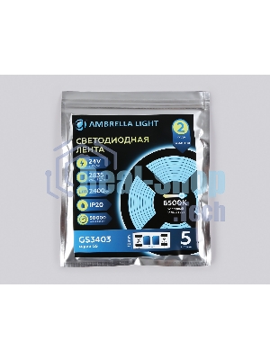 Светодиодная лента Ambrella light GS3403 2835 240Led/ 20W m/ 24V IP20 6500K/ 5000*10*1.2mm (2 конт.)
