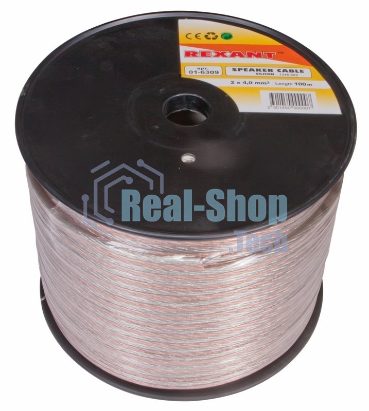Кабель акустический Rexant 2х4,00 мм², прозрачный SILICON, бухта 100 м