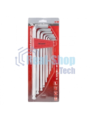 Набор ключей имбусовых Matrix HEX, 2–12 мм, CrV, 9 шт., экстра-длинные, c шаром, сатин.