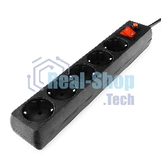 Сетевой фильтр Гарнизон ECL-5-B-1.4, 5 р, 10А, 1.4 м, ур.защиты 4, черный, пакет