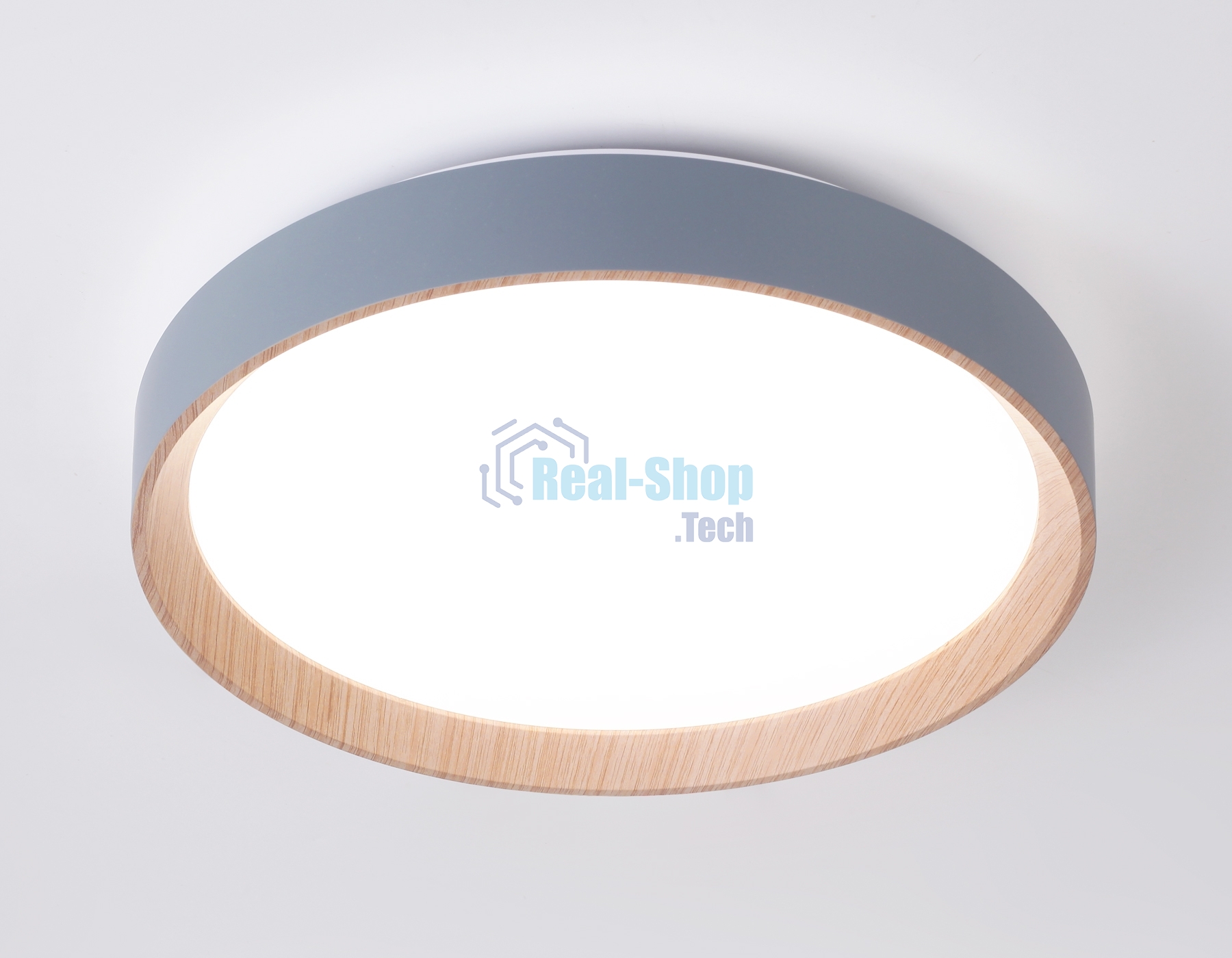 Потолочный светодиодный светильник Ambrella light FZ1320 GR/LWD серый/светлое дерево IP20 41W 3000-6400K D390*70 (ПДУ ИК)