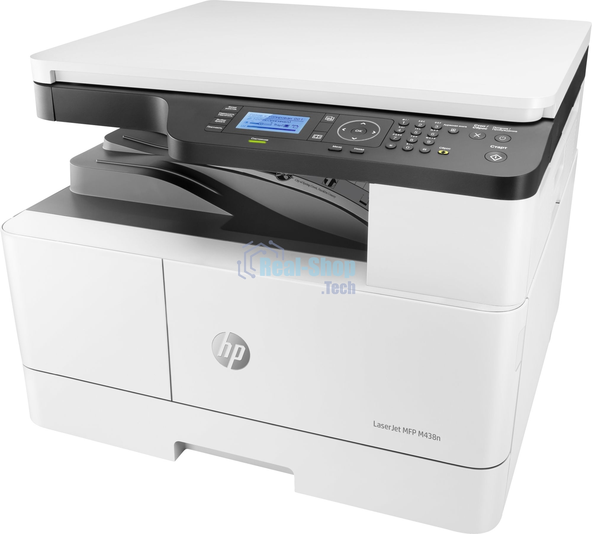 МФУ лазерное HP LaserJet MFP M438n (8AF43A), A3, ч/б, печ. до 22 стр/мин. (А4) до 12 стр/мин. (А3), 1200 x 1200 dpi (печать), 600x600dpi (скан.), USB, RJ-45
