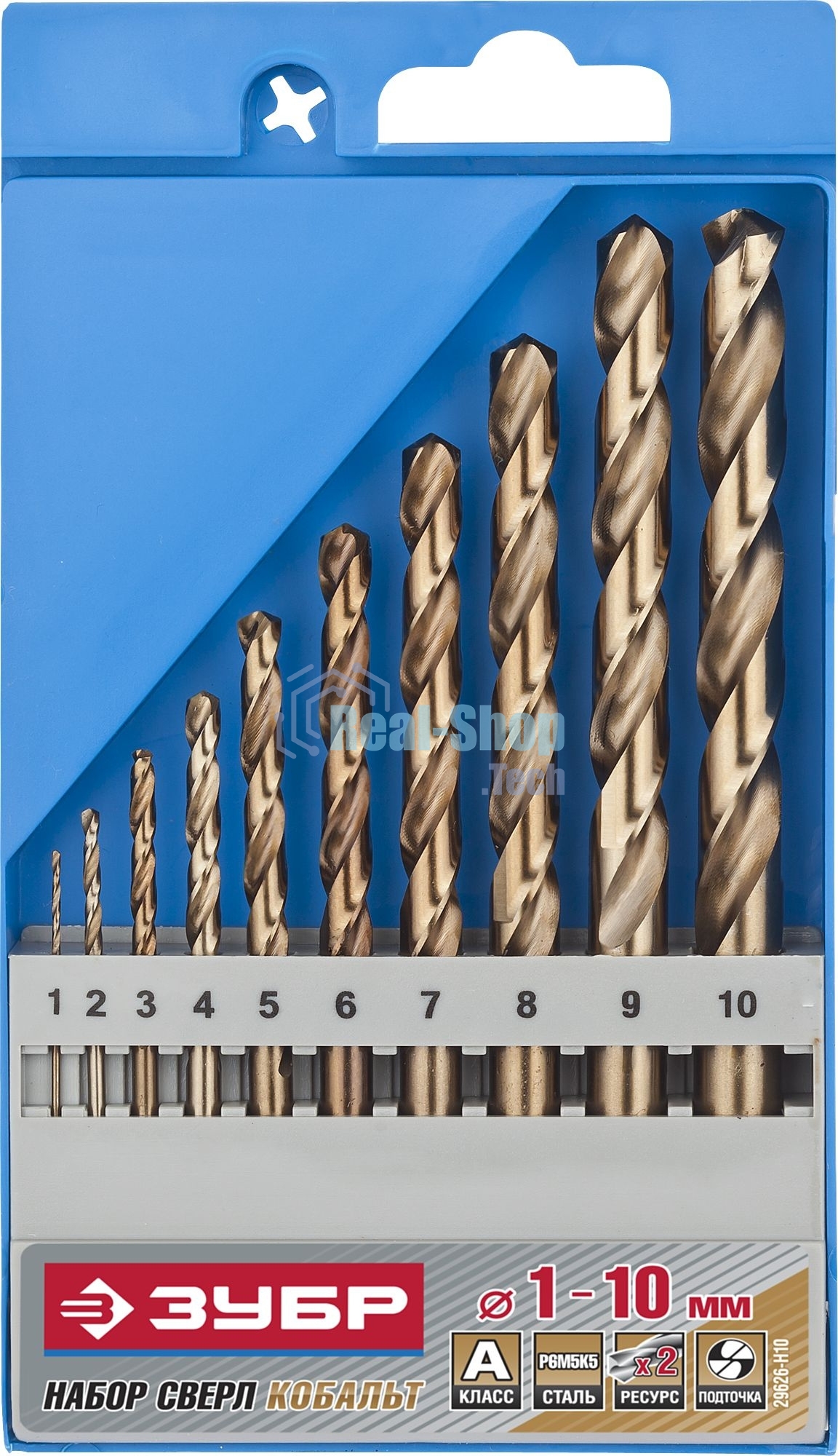 Набор сверл по металлу, Зубр КОБАЛЬТ 10 шт (1-10 мм), сталь Р6М5К5, класс А