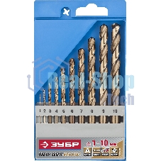 Набор сверл по металлу, Зубр КОБАЛЬТ 10 шт (1-10 мм), сталь Р6М5К5, класс А