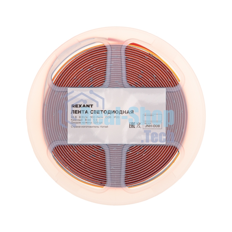 Лента светодиодная Rexant 24В, COB 8Вт/м, 320 LED/м, красный, 8мм, 5м, IP20