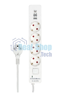 Сетевой фильтр Гарнизон EPS-OP-4-CU2-W-2 2.0 Мультипорт 4 р, 10А, 1xType-C PD, 2 х USB QC, 4 м, ур.защиты 4+, белый, пак (21449)