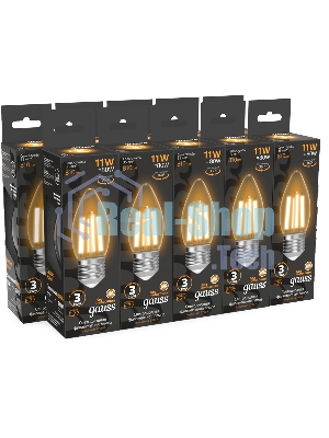 Лампа филам. Gauss Filament 11Вт цок.:E27 свеча св.свеч.белый теп. (упак.:10шт) (103802111)