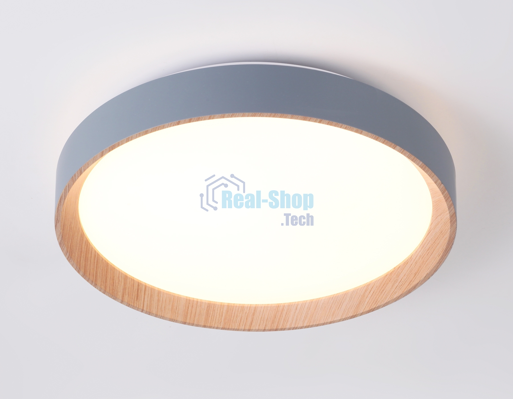 Потолочный светодиодный светильник Ambrella light FZ1320 GR/LWD серый/светлое дерево IP20 41W 3000-6400K D390*70 (ПДУ ИК)
