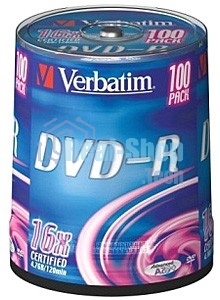 Диск DVD-R Verbatim 4.7Gb 16x Cake Box (100шт) (43549)