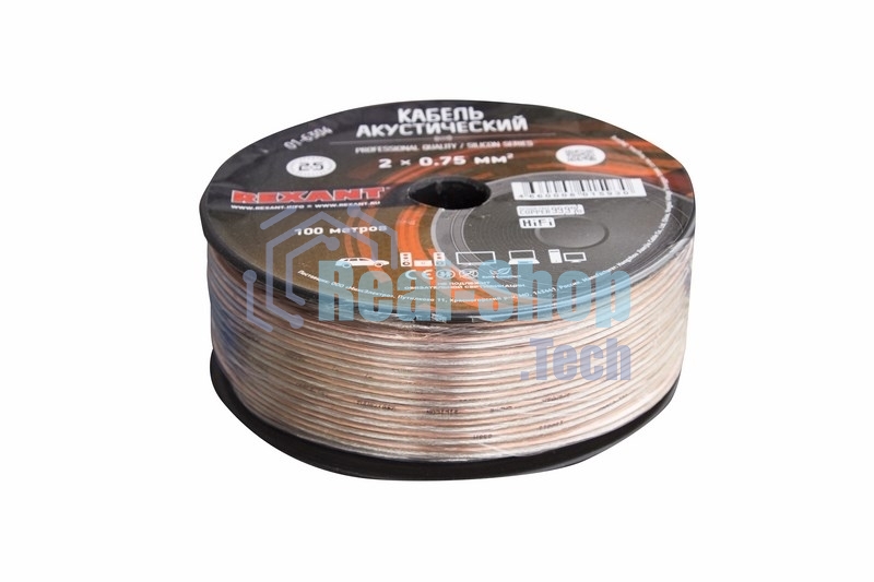Кабель акустический Rexant 2х0,75 м м², прозрачный SILICON, бухта 100 м