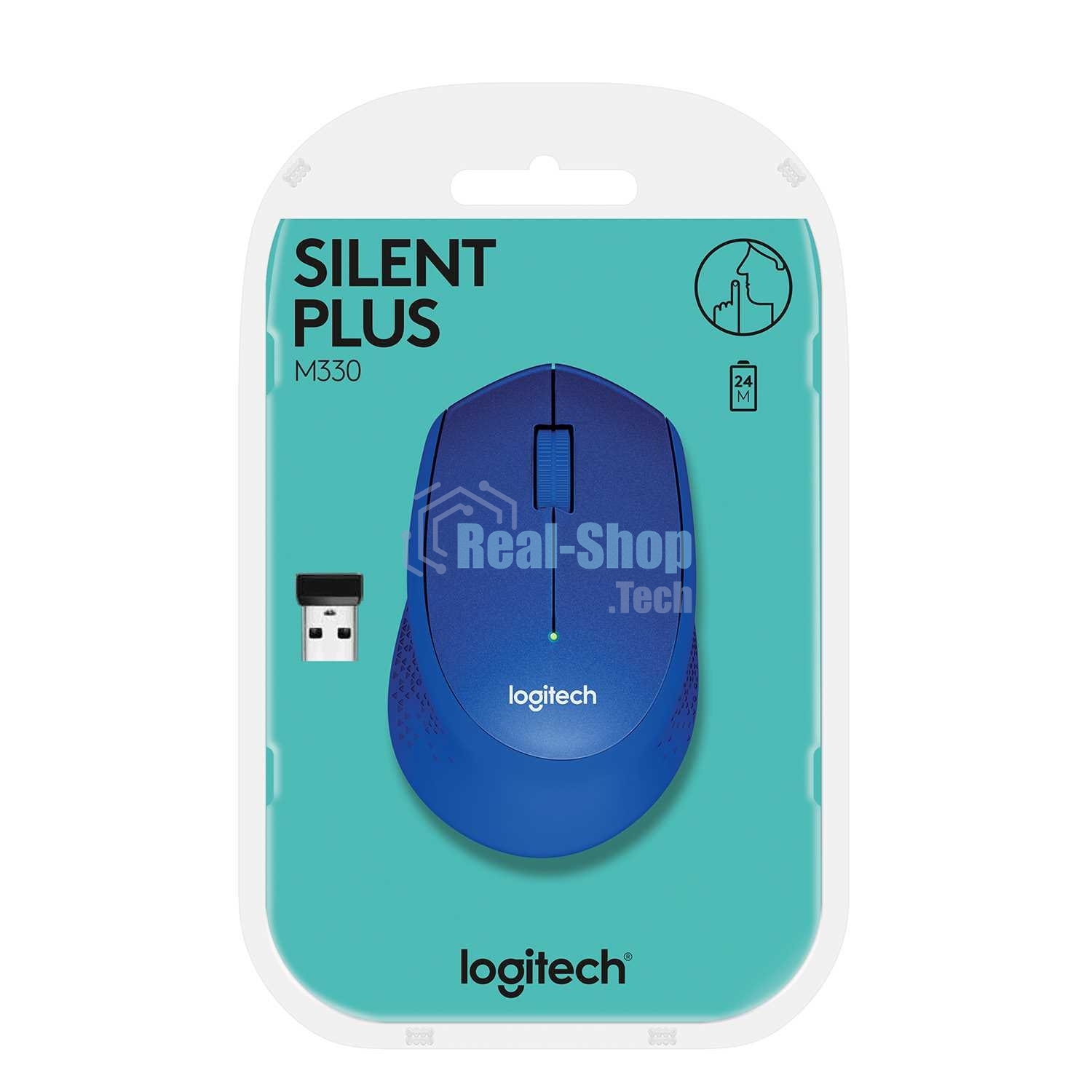 Мышь беспроводная Logitech M330 SILENT PLUS синий, 1000 dpi, радиоканал, USB, кнопки - 3