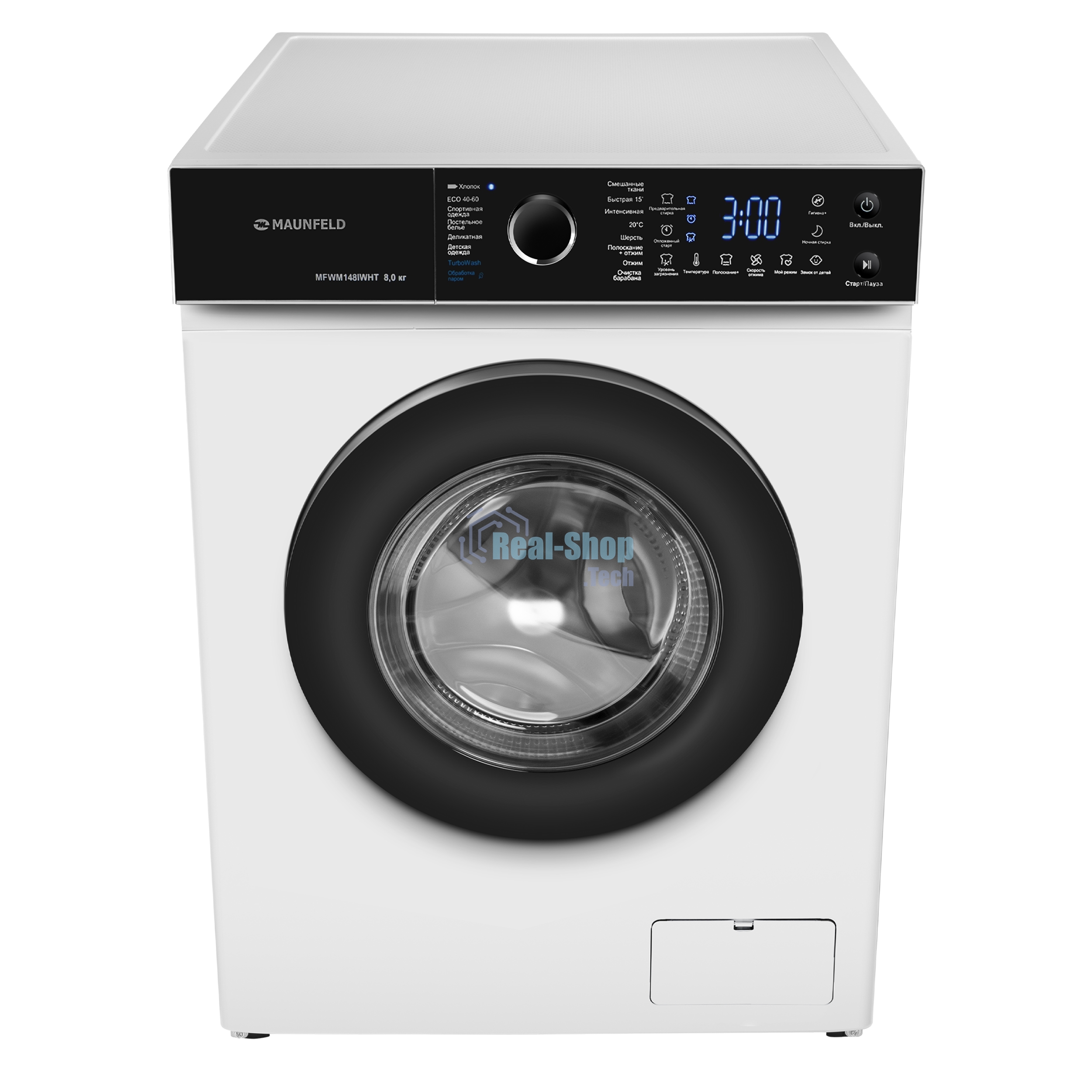 Стиральная машина c инвертором и паром Maunfeld MFWM148IWHT белый, загрузка фронтальная 8 кг, 1400 об/мин, класс: A+++