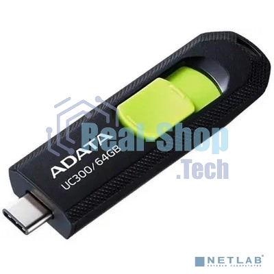 Флешка USB ADATA UC300 (ACHO-UC300-64G-RBK/GN), 64Gb, Type-C USB 3.2, R/W 100/30, черный/зеленый