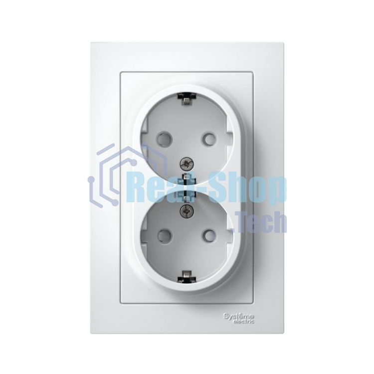 Розетка 2-м СП AtlasDesign 16А IP20 с заземл. защ. шторки в сборе белый