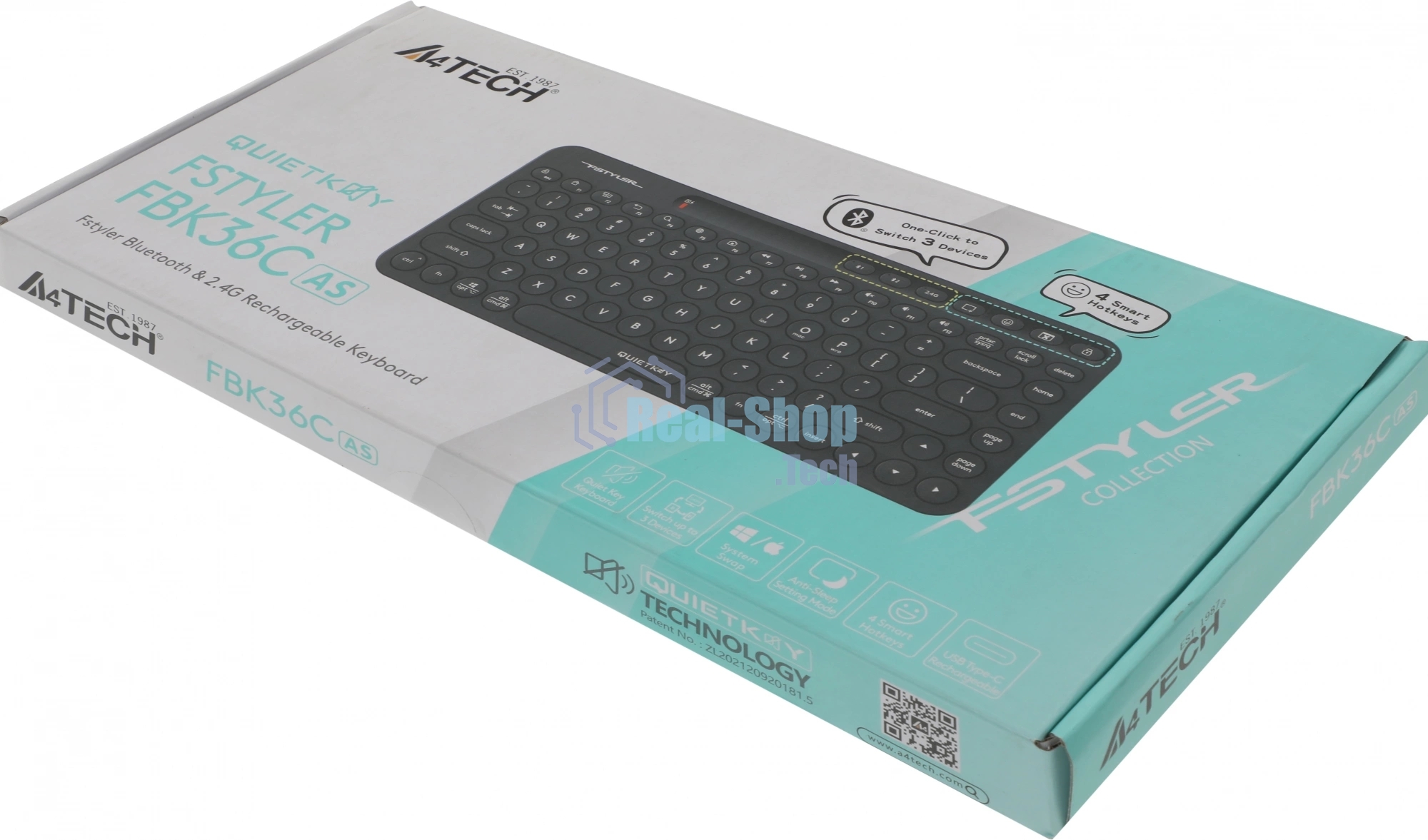Клавиатура беспроводная A4Tech Fstyler FBK36C AS, USB, Bluetooth/Радиоканал, черный