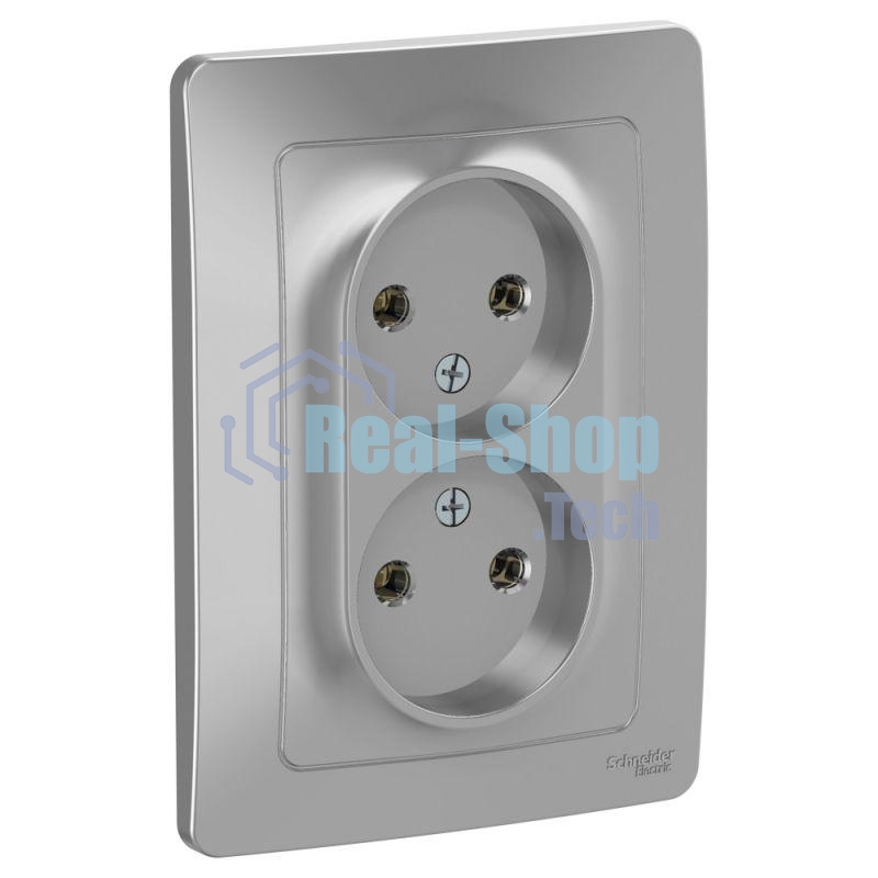 Розетка 2-м СП Blanca 16А 250В без шторок без заземл. алюм. SchE BLNRS000023