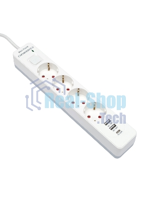 Сетевой фильтр Гарнизон EPS-OP-4-CU2-W-2 2.0 Мультипорт 4 р, 10А, 1xType-C PD, 2 х USB QC, 4 м, ур.защиты 4+, белый, пак (21449)