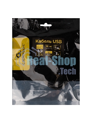 Кабель USB3.0 Cablexpert CCP-USB3-AMCM-3M, AM/Type-C, 3А, 36Вт, QC3.0, медь, двойн.экран, Pro, 3м, черный, пакет