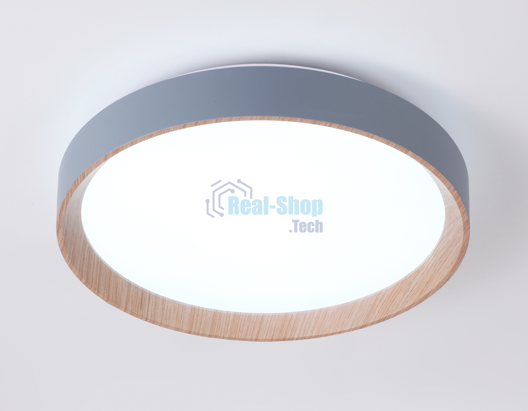 Потолочный светодиодный светильник Ambrella light FZ1320 GR/LWD серый/светлое дерево IP20 41W 3000-6400K D390*70 (ПДУ ИК)