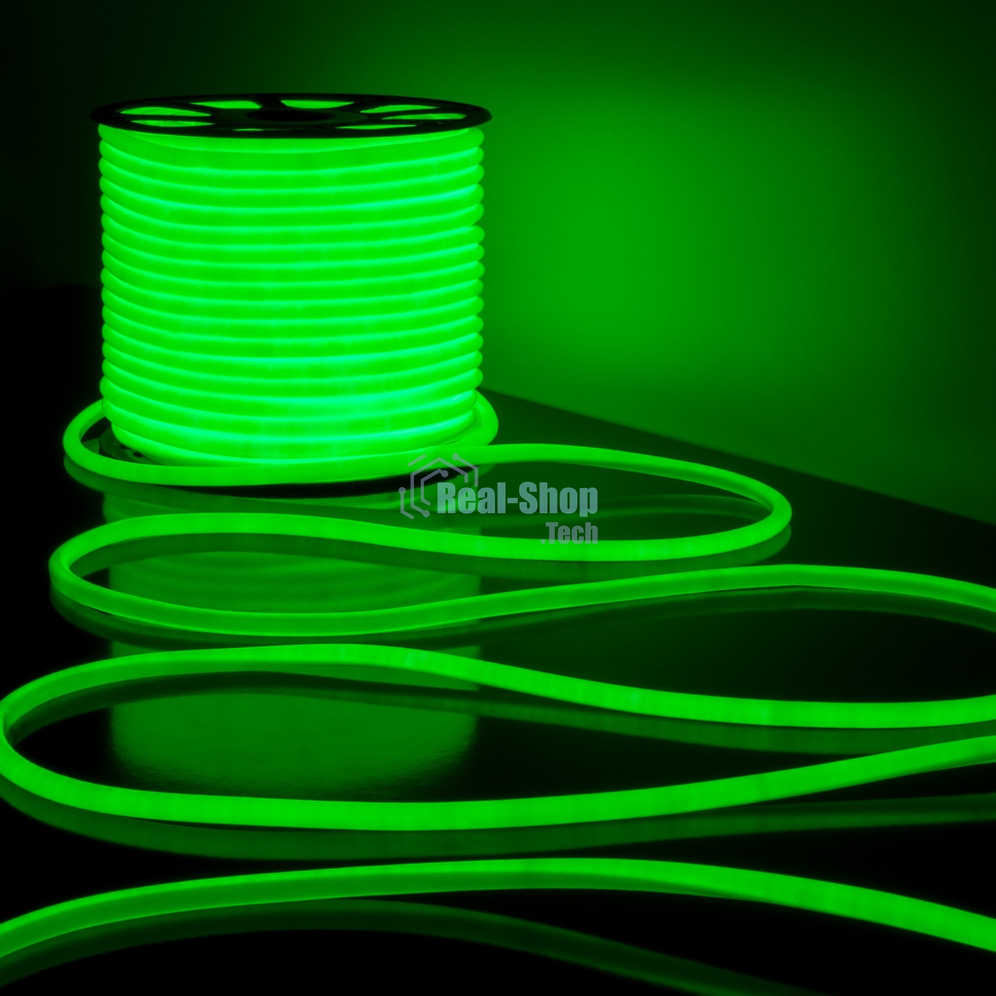 Лента светодиодная LS003 220V/ Гибкий неон 9.6W 144Led 2835 IP67 16mm круглый зеленый, 50 м