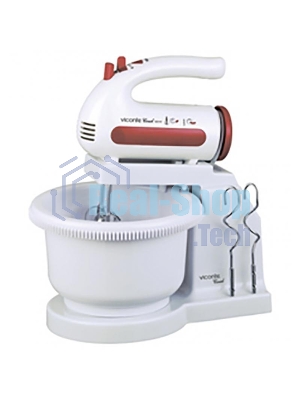 Миксер Viconte VC-352 Coral вращающаяся чаша мощность 300 Вт крючки для замешивания теста, венчик для взбивания специальное место для насадок кнопка отсоединения насадок