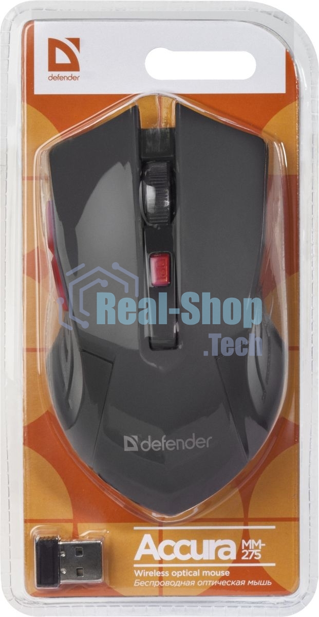 Мышь беспроводная Defender Accura MM-275 красный, 1600 dpi, радиоканал, USB, кнопки - 6