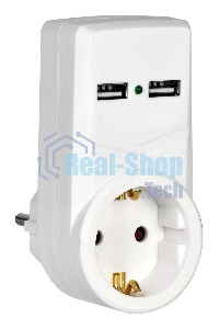 белый адаптер Т-01/01 1 место 2P+PE 16А 2хUSB 2,1A IEK