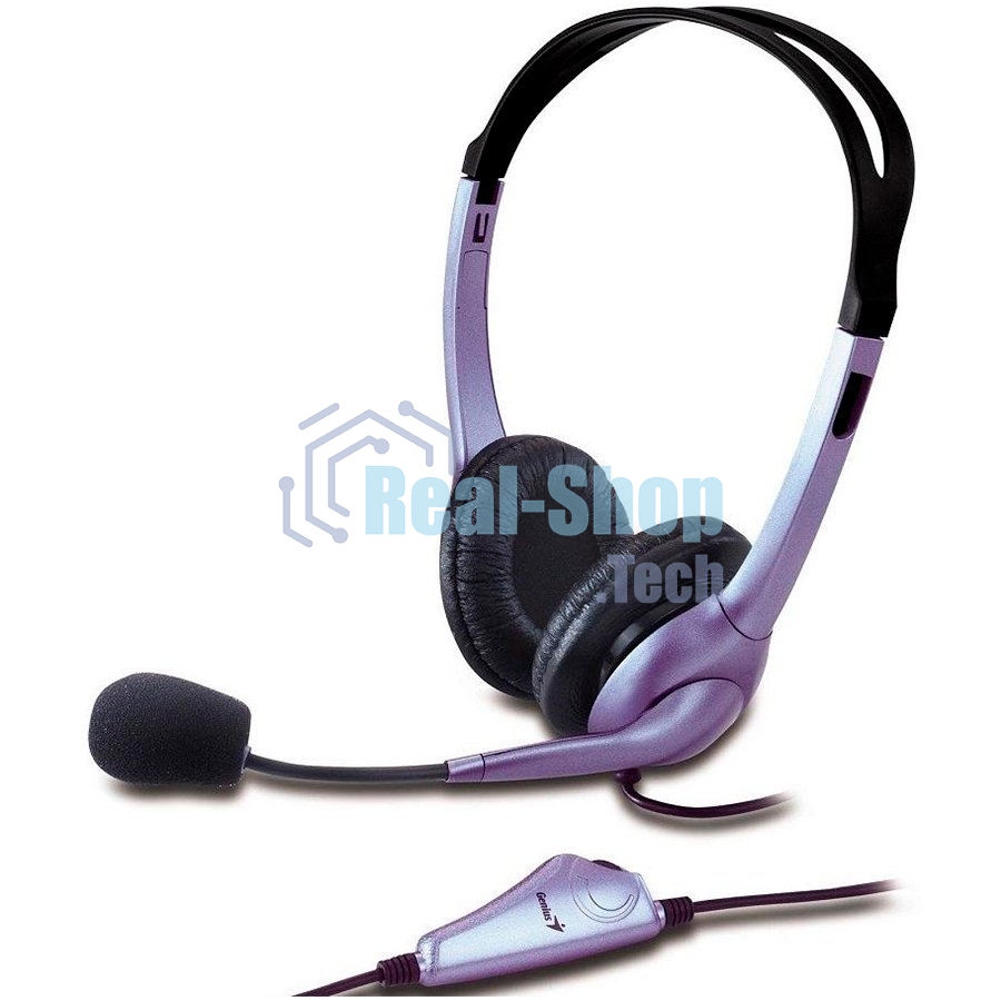 Гарнитура проводная Genius HS-04S (крепление - оголовье, накладные наушники, разъем mini jack 3.5 мм, фиксированное крепление микрофона.) Цвет сиреневый.