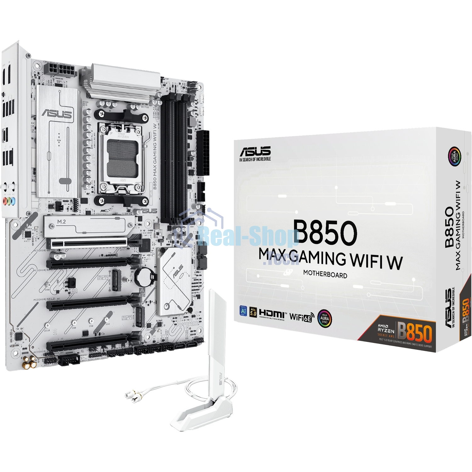 Материнская плата ASUS B850 MAX GAMING WIFI W, AM5, AMD B850, 4xDDR5, 4xSATA, 3xM.2, 1xPCIe 5.0 x16, 1xPCIe 4.0 x4, 2xPCIe 3.0 x1, 1xDisplayPort, 1xHDMI, 1x2.5Gb LAN, Wi-Fi 6E, Bluetooth 5.3, 1xUSB-C 10Gbps, 3xUSB-A 10Gbps, 2xUSB-A 5Gbps, 2xUSB-A 2.0, 3x3
