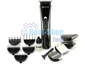 Триммер Vitek VT-2548 BK сеть/аккумулятор. Встроенная аккумуляторная батарея NiMh 2x1,2V AAA 800 mAh. Время зарядки от сети 8ч. Время автономной работы 45мин. Влажная очистка. Детальный триммер. Индикатор зарядки. Число установок длины 8. Максимальная длина стрижки 12мм. Минимальная длина стрижки 0,4. Способ регулировки длины регулировкой длины лезвий/сменой насадок. Материал лезвий высокачественная сталь. Число насадок 5. Стрижка бороды. Триммер для носа/ушей. Насадка для бритья. Аксессуары: Щеточка, смазочное масло.
