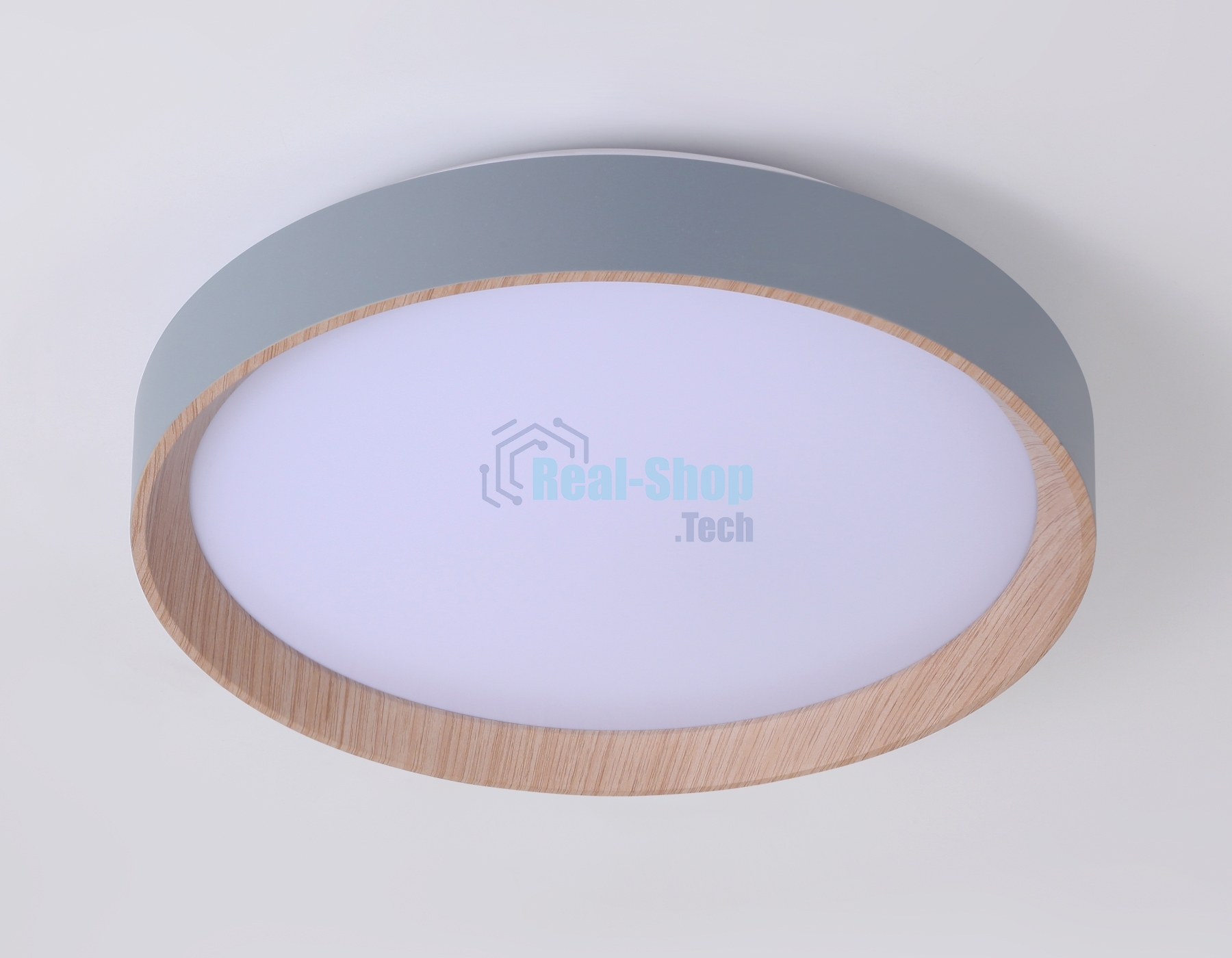 Потолочный светодиодный светильник Ambrella light FZ1320 GR/LWD серый/светлое дерево IP20 41W 3000-6400K D390*70 (ПДУ ИК)