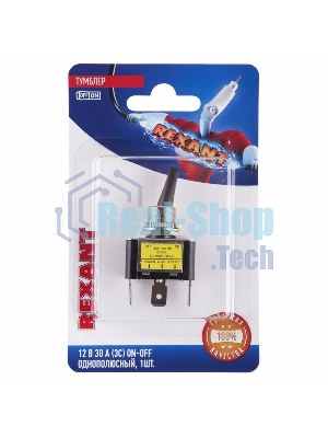 Тумблер Rexant 12V 30А (3c) ON-OFF однополюсныйс красной LED подсветкой (ASW-07D-2) (в упак. 1шт.)