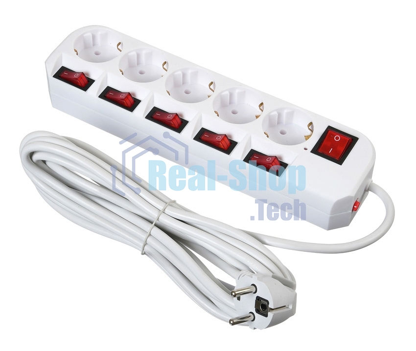 Сетевой фильтр Buro 500SH-5-SW-W 5 м (5 розеток) белый (коробка)