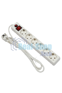 Сетевой фильтр Гарнизон ECL-6-W-1.8, 6 р, 10А, 1.8 м, ур.защиты 4, белый, пакет