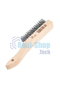 Щетка зачистная Denzel 5-и рядная, прямая проволока из нержавеющей стали с деревянной ручкой, EFP